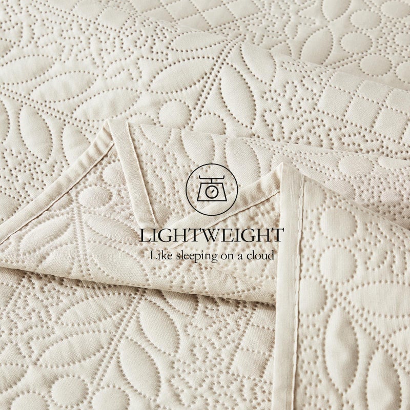 FLYMME Full/Queen Size Quilt Bedding Set Cream White Lightweight Microfiber Soft Bedspread Modern Style Geometric Pattern Coverlet Set for All Seasons 3-Piece(1 Quilt 2 Pillow Shams) - Image 5