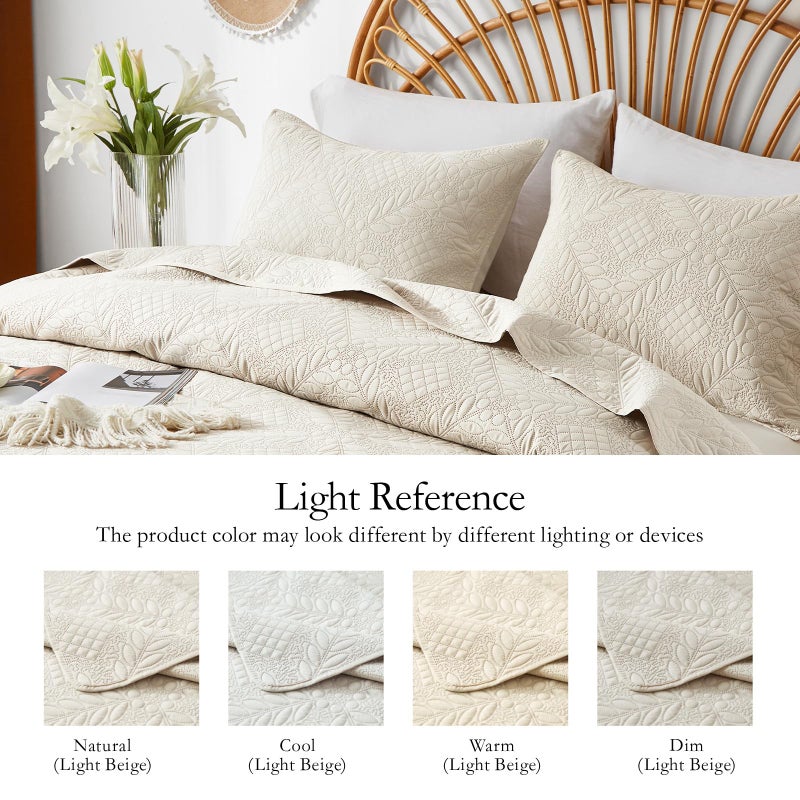 FLYMME Full/Queen Size Quilt Bedding Set Cream White Lightweight Microfiber Soft Bedspread Modern Style Geometric Pattern Coverlet Set for All Seasons 3-Piece(1 Quilt 2 Pillow Shams) - Image 3