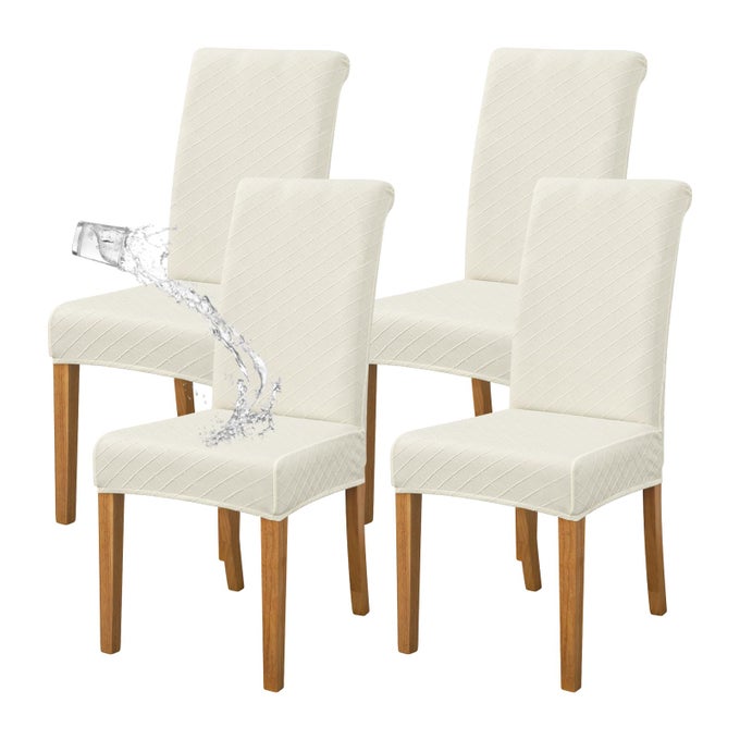 Waterproof Chair Covers for Dining Room Set of 4 Cream Jacquard Kitchen Chair Slipcovers for Parson Chairs Elastic Washable 4Jacquard Cream