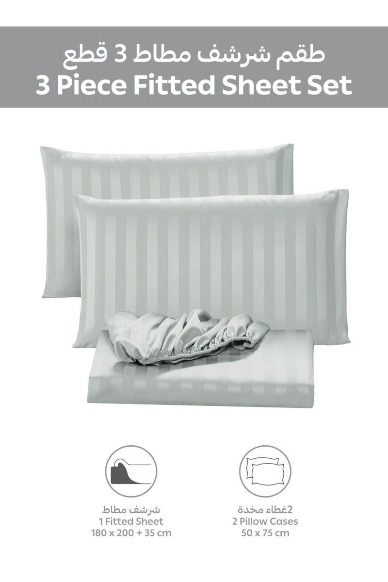 Donetella Premium 3 Piece – 180x200 cm King Striped Fitted Sheet, and 35 cm Deep Pocket, Secure All-Around Elastic Fit, No Excess Fabric. - Image 4