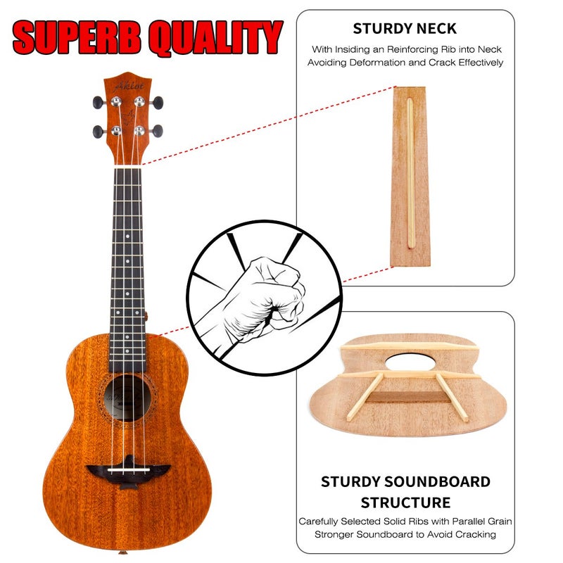 AKLOT Soprano Ukulele 21 Inch Solid Mahogany Ukelele for Professional Player with Uke Beginner Kit (Gig Bag, Picks, Tuner, Strap, String, Cleaning Cloth, Starter Manual) - Image 5