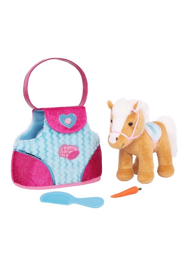 Pucci Pups Pucci Pups - Beige Horse with Blue Stripes and Pink Pony Bag (ST8274Z) 10 inches  - Image 3