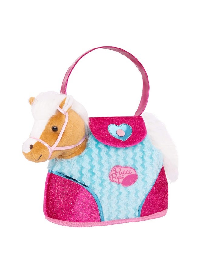 Pucci Pups Pucci Pups - Beige Horse with Blue Stripes and Pink Pony Bag (ST8274Z) 10 inches  - Image 1