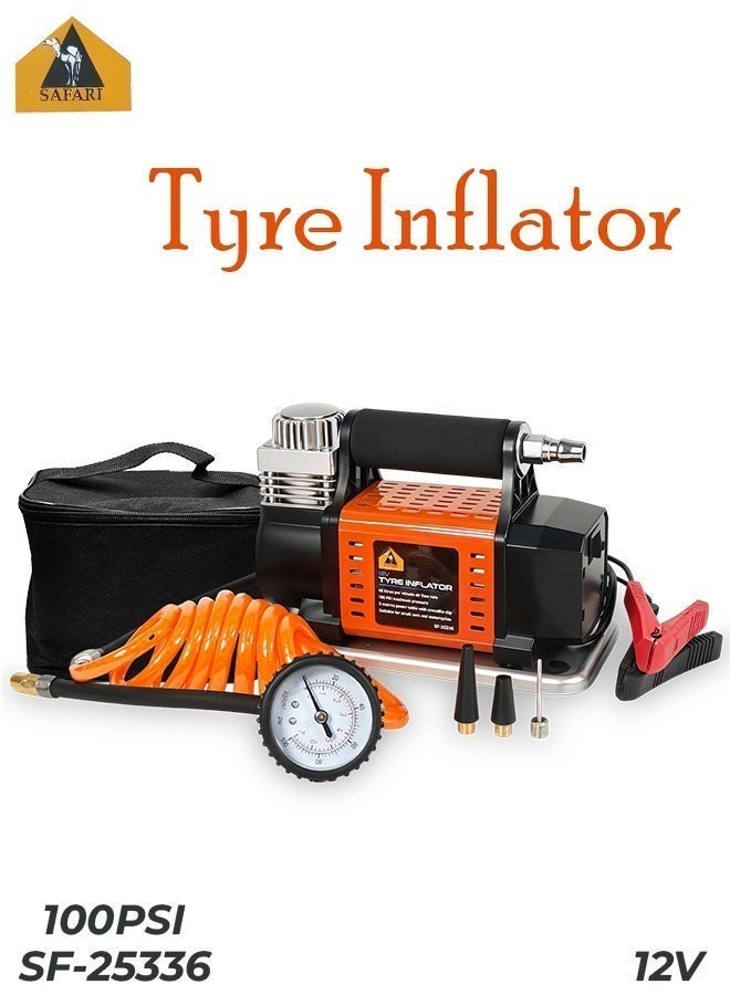 سفاري Safari Heavy Duty Tire Inflator SF-25336 12V Portable Air Compressor Pump 100 PSI with Pressure Gauge, 40 L/Min Air Flow, 3 M Power Cable, and 3 Nozzle Adapters for Car, SUV, Truck, Motorcycle, Bicycle, and Inflatable Accessories - Image 5