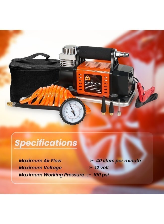 سفاري Safari Heavy Duty Tire Inflator SF-25336 12V Portable Air Compressor Pump 100 PSI with Pressure Gauge, 40 L/Min Air Flow, 3 M Power Cable, and 3 Nozzle Adapters for Car, SUV, Truck, Motorcycle, Bicycle, and Inflatable Accessories - Image 3