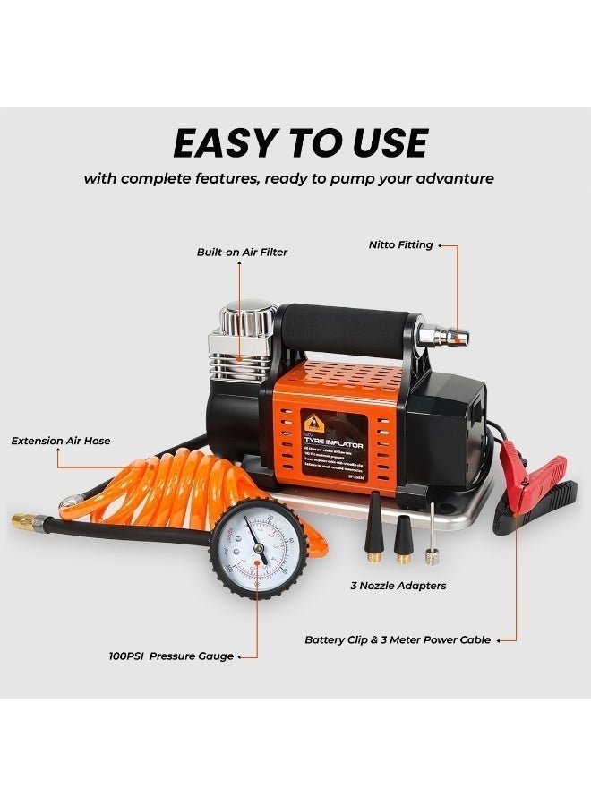 سفاري Safari Heavy Duty Tire Inflator SF-25336 12V Portable Air Compressor Pump 100 PSI with Pressure Gauge, 40 L/Min Air Flow, 3 M Power Cable, and 3 Nozzle Adapters for Car, SUV, Truck, Motorcycle, Bicycle, and Inflatable Accessories - Image 4