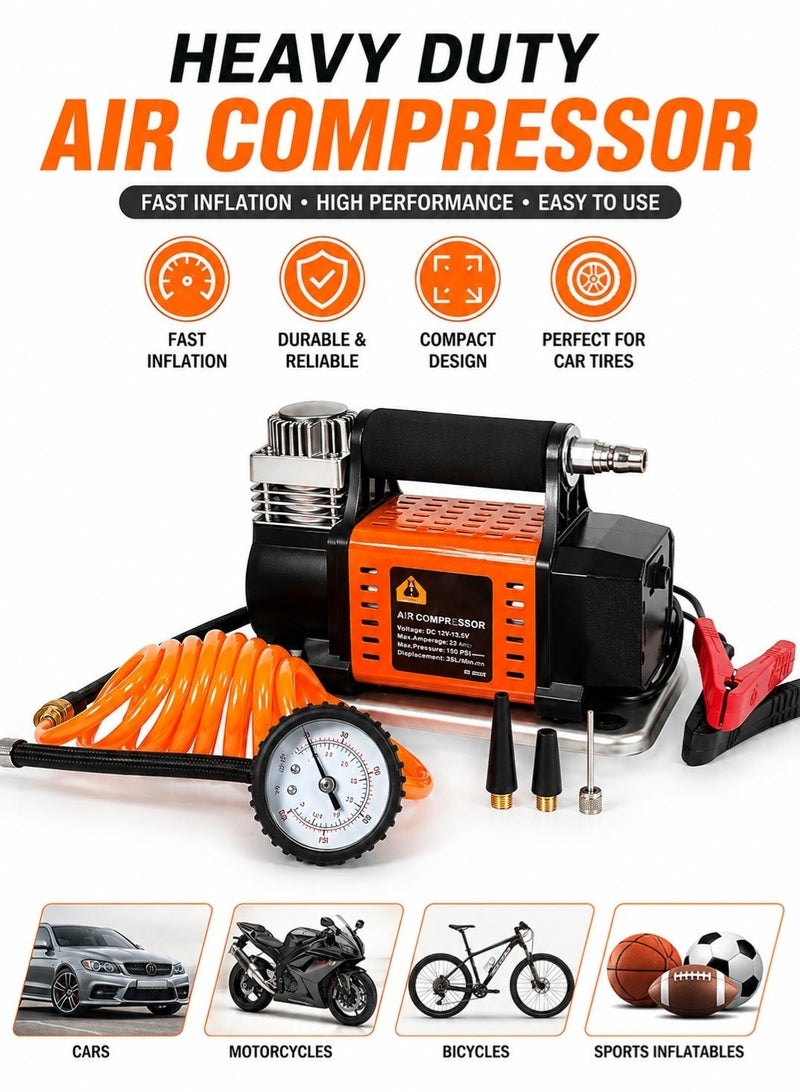 سفاري Safari Heavy Duty Tire Inflator SF-25336 12V Portable Air Compressor Pump 100 PSI with Pressure Gauge, 40 L/Min Air Flow, 3 M Power Cable, and 3 Nozzle Adapters for Car, SUV, Truck, Motorcycle, Bicycle, and Inflatable Accessories - Image 2