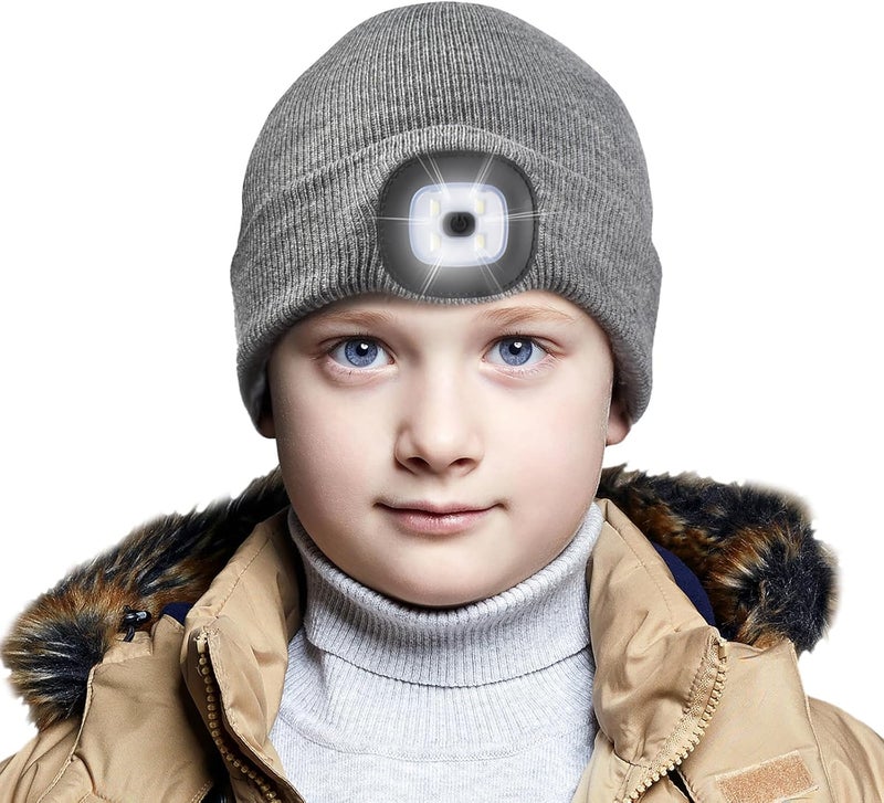 Etsfmoa Store Unisex Beanie with The Light,Gifts for Kids Boys and Girls Children USB Rechargeable Headlamp The Cap - Image 1