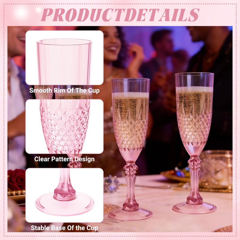 Leyiqu Plastic Champagne Flutes  Champagne Glasses Bulk  Reusable Unbreakable Acrylic Wine Glasses Goblets For Valentines Day Weddings Bachelor Parties Toasting (12  Pink) - Image 3