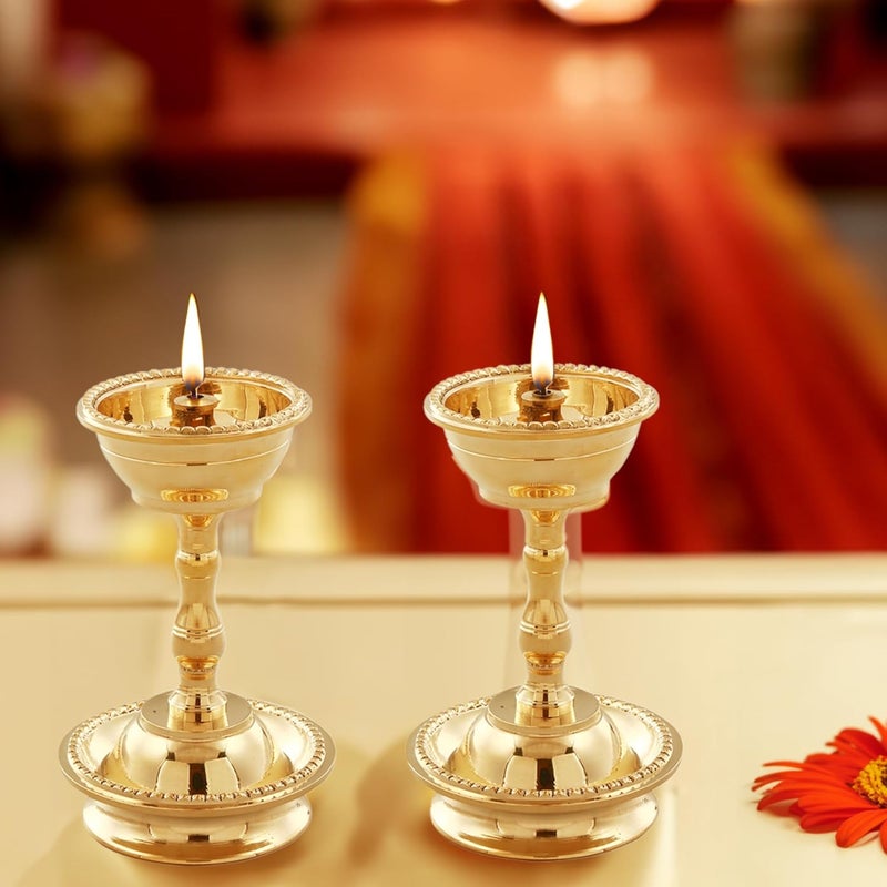 Sacch Pure Brass Udupi Nanda Diya for Puja Set of 2 Traditional Gold Finish - Image 1