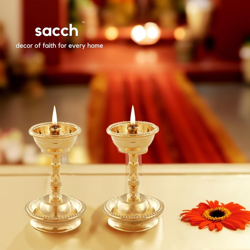 Sacch Pure Brass Udupi Nanda Diya for Puja Set of 2 Traditional Gold Finish - Image 3