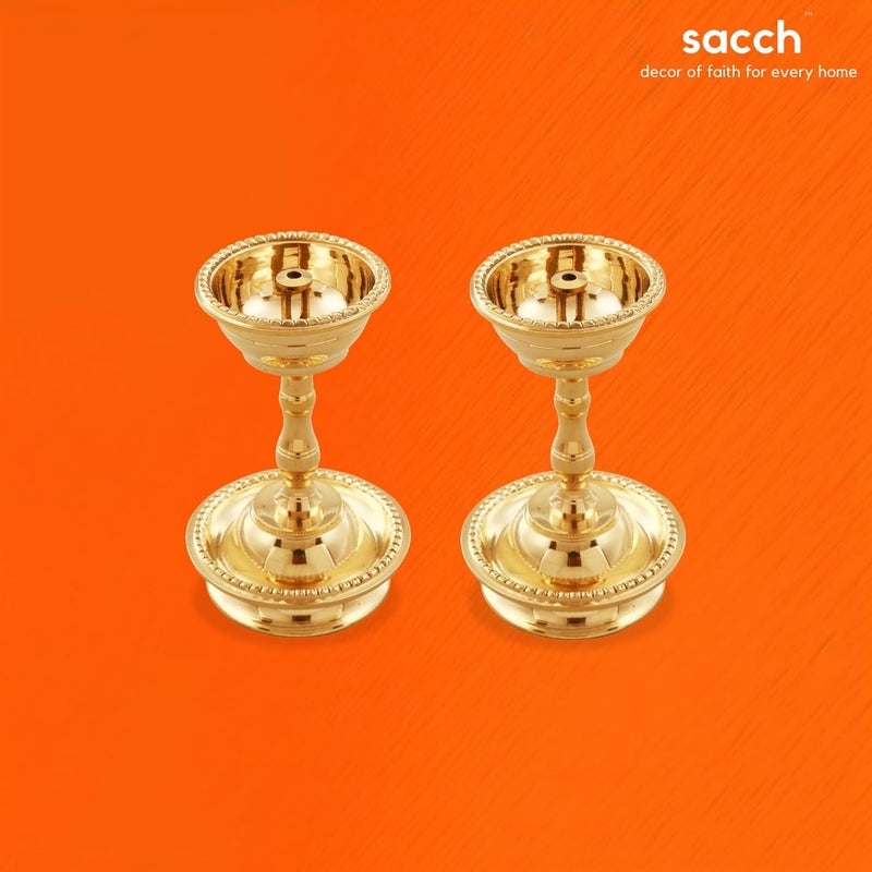 Sacch Pure Brass Udupi Nanda Diya for Puja Set of 2 Traditional Gold Finish - Image 5