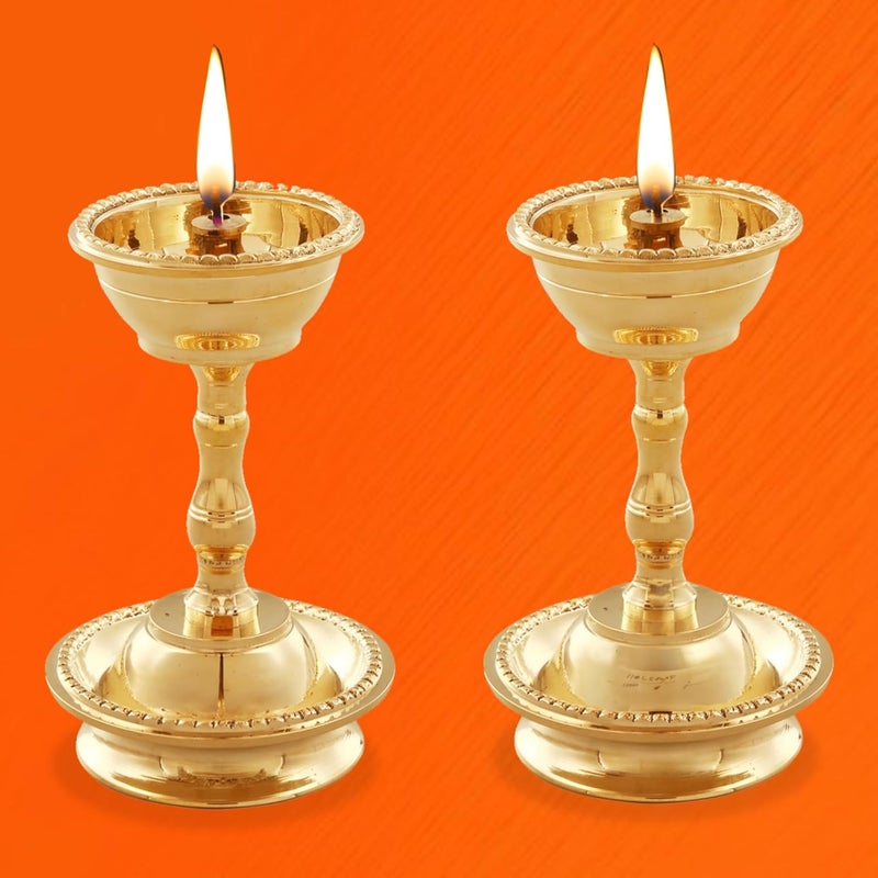 Sacch Pure Brass Udupi Nanda Diya for Puja Set of 2 Traditional Gold Finish - Image 2