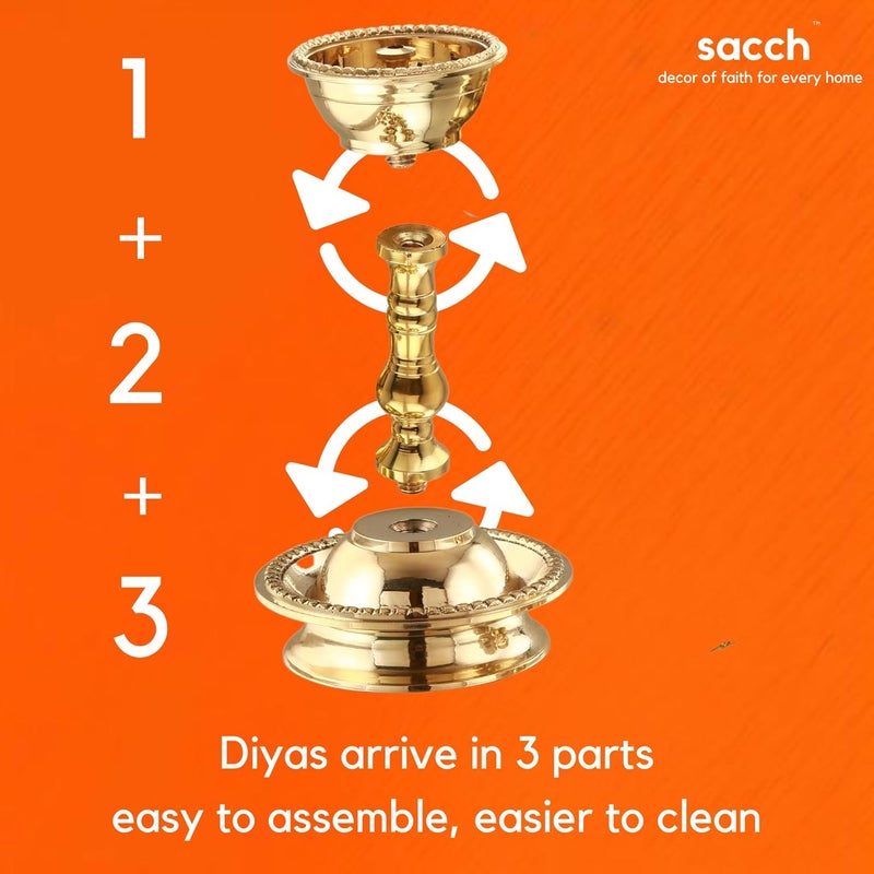 Sacch Pure Brass Udupi Nanda Diya for Puja Set of 2 Traditional Gold Finish - Image 4