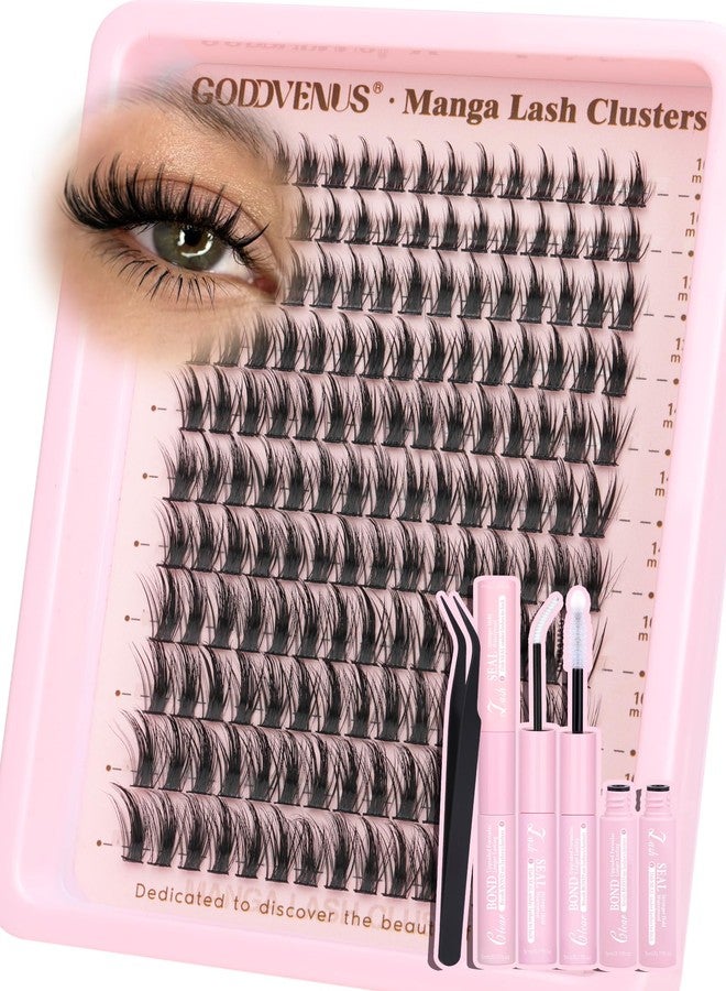 Goddvenus Fluffy Manga Lash Clusters Kit, Natural Wispy Cluster Eyelash Extensions, DIY Lash Extension at Home For Dolly Anime Look, Fairy Individual Lashes Kit with Waterproof Bond and Seal - Image 1