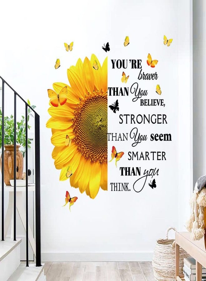 Datesno Sunflower Inspirational Wall Decals Stickers Large Motivational Saying Sunflower Home Bedroom Decor You're Braver Stronger Smarter Quote Decorations Teens Girls Bedroom Art Positive Phrase - Image 1
