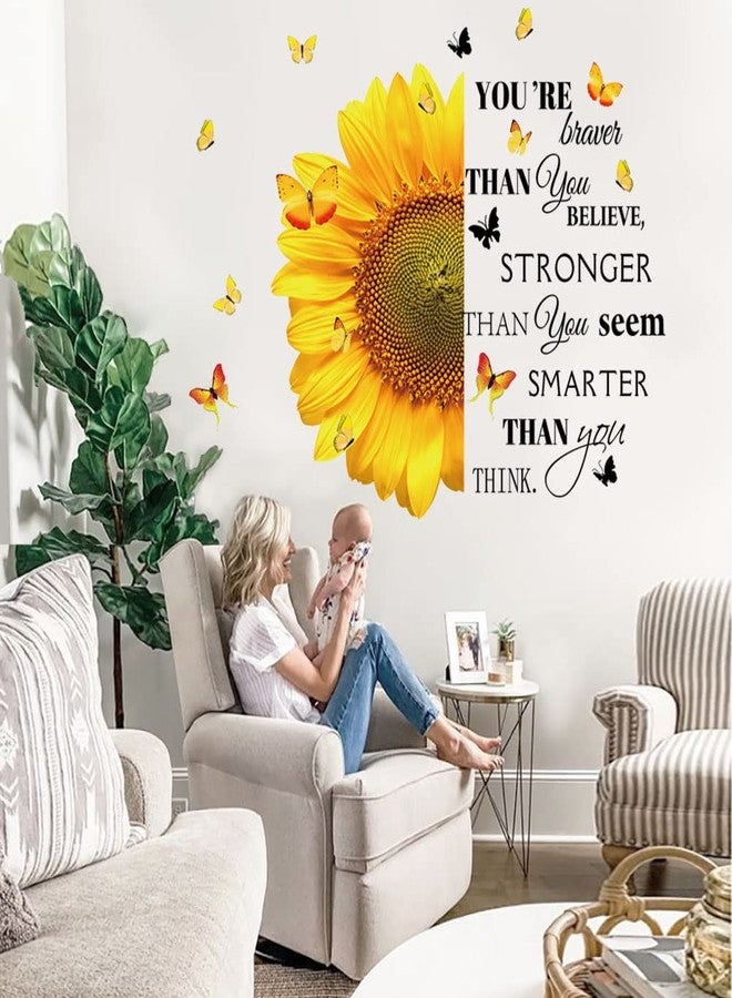 Datesno Sunflower Inspirational Wall Decals Stickers Large Motivational Saying Sunflower Home Bedroom Decor You're Braver Stronger Smarter Quote Decorations Teens Girls Bedroom Art Positive Phrase - Image 3