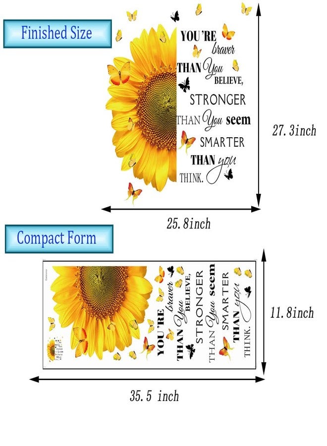 Datesno Sunflower Inspirational Wall Decals Stickers Large Motivational Saying Sunflower Home Bedroom Decor You're Braver Stronger Smarter Quote Decorations Teens Girls Bedroom Art Positive Phrase - Image 2