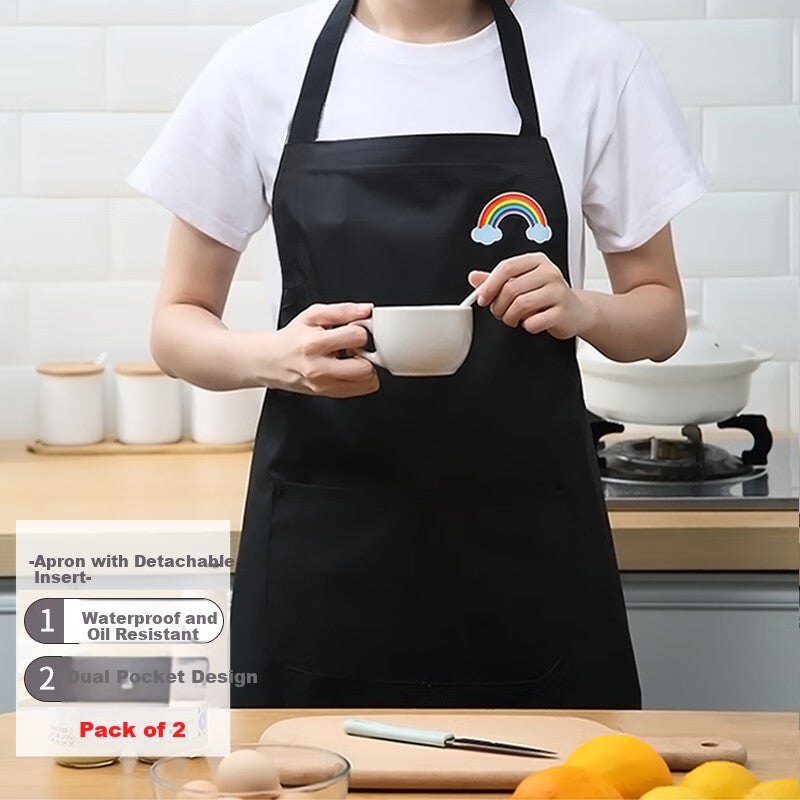 مريلة Dipuer [2-Pack] ، مريلة نسائية مقاومة للماء ومقاومة للزيت ، مريلة خصر ، ملابس عمل مطبخ ومطعم ، طبخ بلا أكمام سموك - Image 3