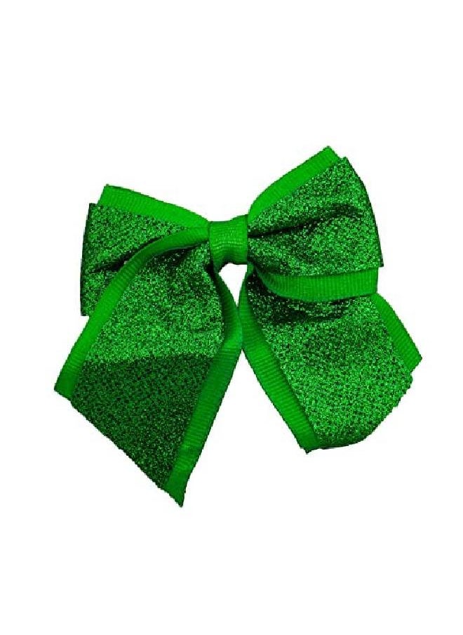 Lux Accessories Christmas Red Green Glittery Fabric Hair Bows Set Of 2 Silver Hair Clips  - Image 5