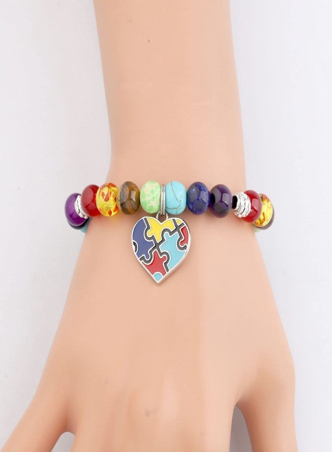 MYOSPARK Autism Puzzle 7 Chakra Beads Elastic Bracelet Autism Awareness Jewelry Gift for Autism Teacher Autism Mom/Aunt/Grandma Gift (Autism Love BR) - Image 5