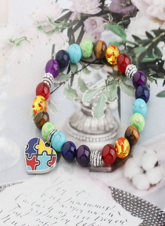 MYOSPARK Autism Puzzle 7 Chakra Beads Elastic Bracelet Autism Awareness Jewelry Gift for Autism Teacher Autism Mom/Aunt/Grandma Gift (Autism Love BR) - Image 4