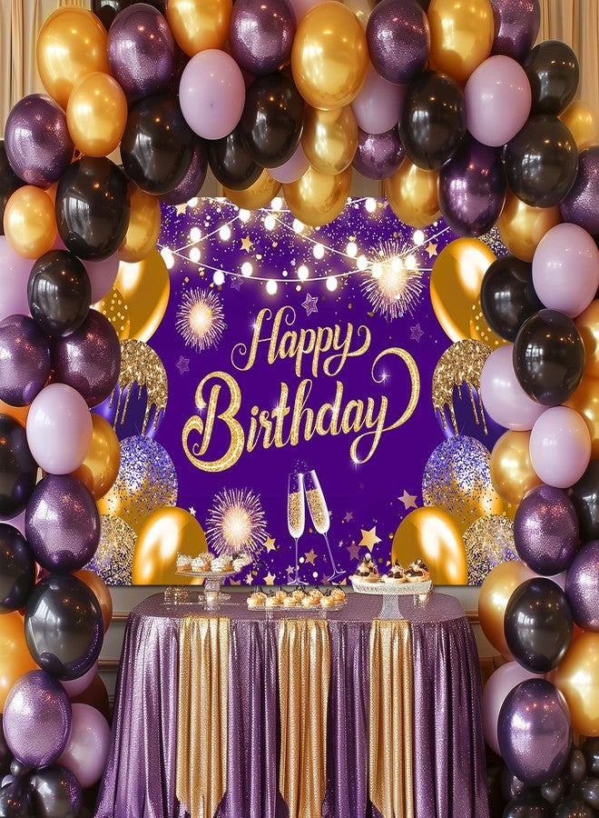 Lecheme Purple Gold Happy Birthday Backdrop 6x3.6 ft Purple Banner for Birthday Party Decorations Photography Background - Image 3