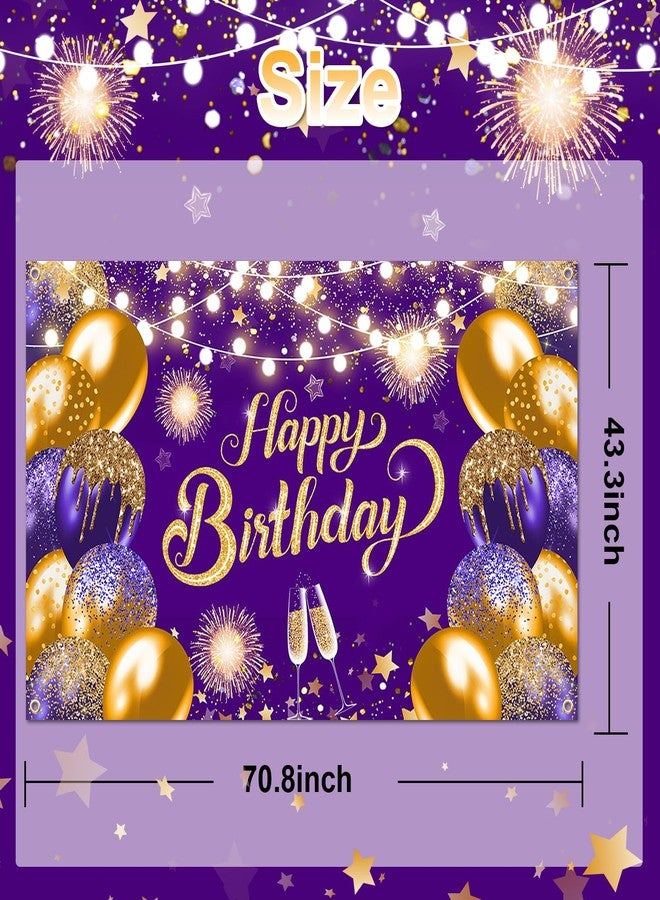 Lecheme Purple Gold Happy Birthday Backdrop 6x3.6 ft Purple Banner for Birthday Party Decorations Photography Background - Image 2