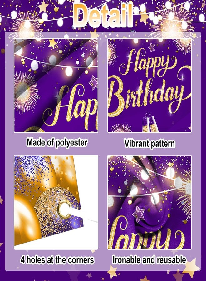 Lecheme Purple Gold Happy Birthday Backdrop 6x3.6 ft Purple Banner for Birthday Party Decorations Photography Background - Image 4