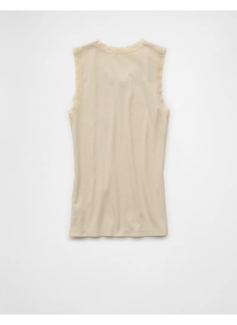 American Eagle AE Graphic Lace Trim Tank Top