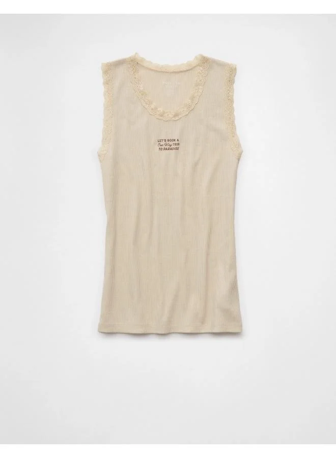American Eagle AE Graphic Lace Trim Tank Top
