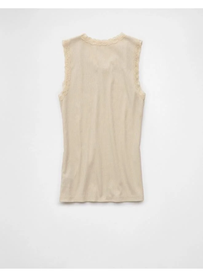 American Eagle AE Graphic Lace Trim Tank Top