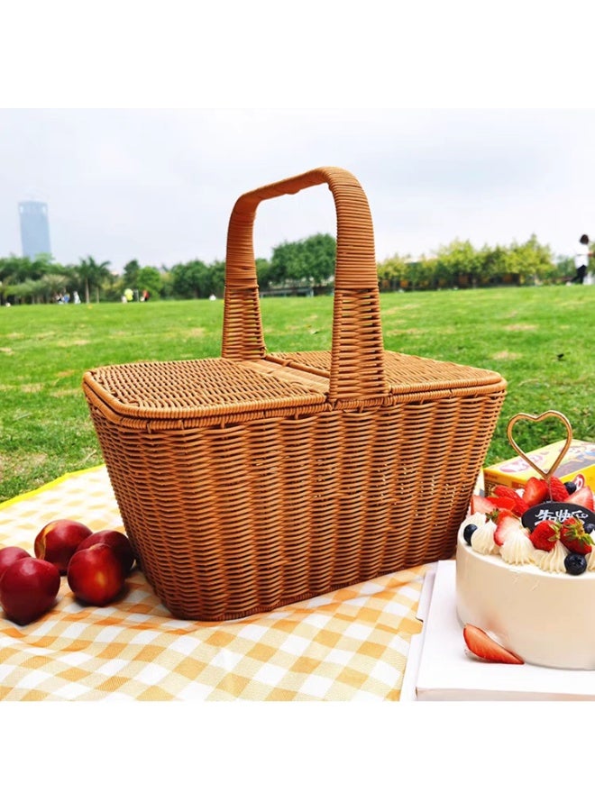 LINGWEI Picnic Basket with Handle and Double Lid 49x30x30cm Picnic Storage Basket - Image 2