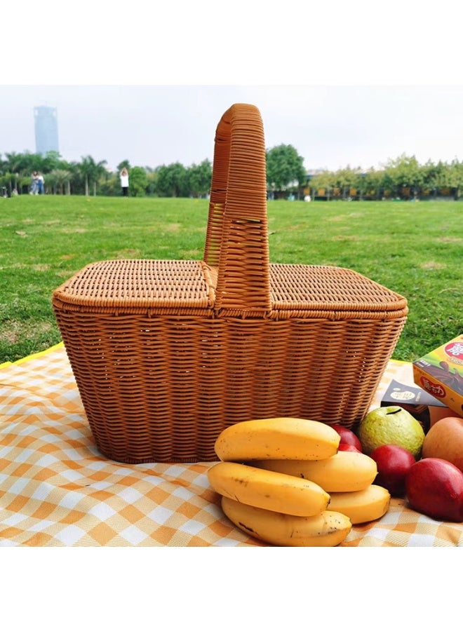 LINGWEI Picnic Basket with Handle and Double Lid 49x30x30cm Picnic Storage Basket - Image 4