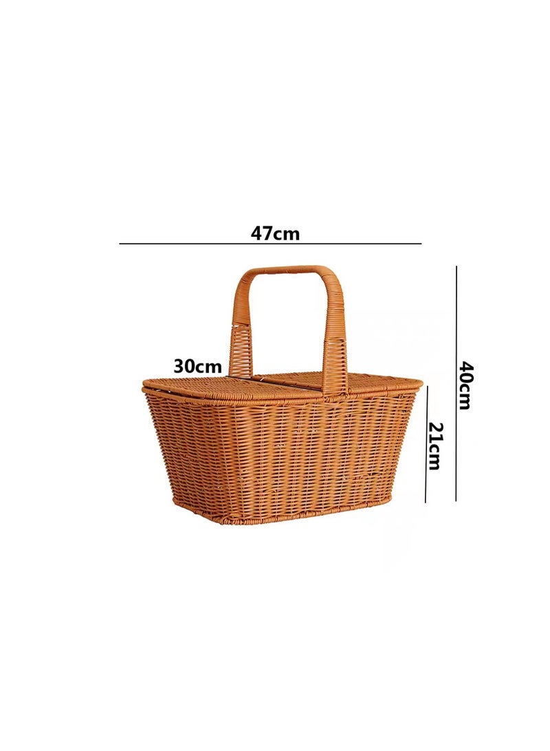 LINGWEI Picnic Basket with Handle and Double Lid 49x30x30cm Picnic Storage Basket - Image 3