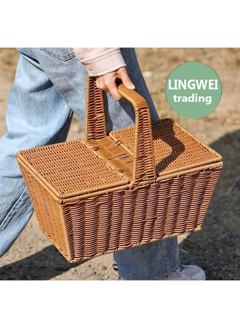 LINGWEI Picnic Basket with Handle and Double Lid 49x30x30cm Picnic Storage Basket - Image 5