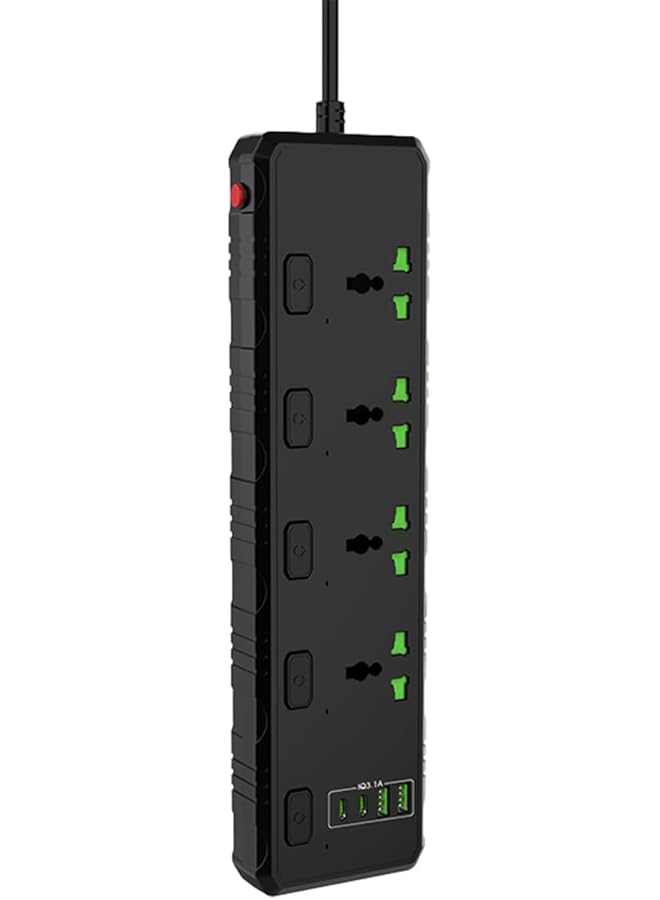 promass Surge Protector Power Strip-Power Socket With 4 Outlets And 2 USB、2 Type-C Ports,2M Power Cord(3000W/16A/110V-265V),PC Flame Retardant Material,Pure Copper Core，Independent Switch (Black) - Image 1