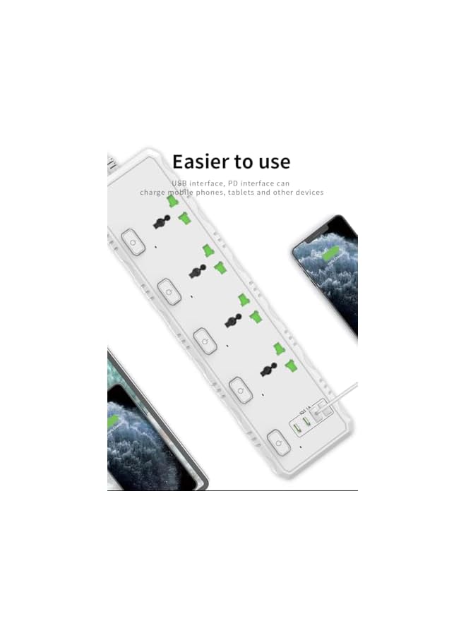 promass Surge Protector Power Strip-Power Socket With 4 Outlets And 2 USB、2 Type-C Ports,2M Power Cord(3000W/16A/110V-265V),PC Flame Retardant Material,Pure Copper Core，Independent Switch (Black) - Image 5