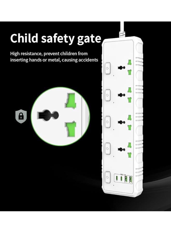 promass Surge Protector Power Strip-Power Socket With 4 Outlets And 2 USB、2 Type-C Ports,2M Power Cord(3000W/16A/110V-265V),PC Flame Retardant Material,Pure Copper Core，Independent Switch (Black) - Image 4