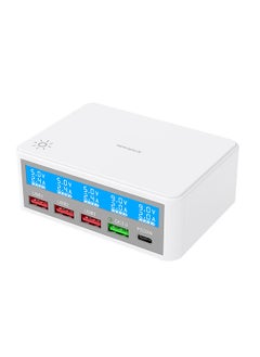 Multiple USB Charger 65W 5-Port USB Charging Stations with LCD Display PD 20W + QC3.0 Fast Charger Multi-Port USB Hub Charger for Smart Phones Tablet Earphone and More