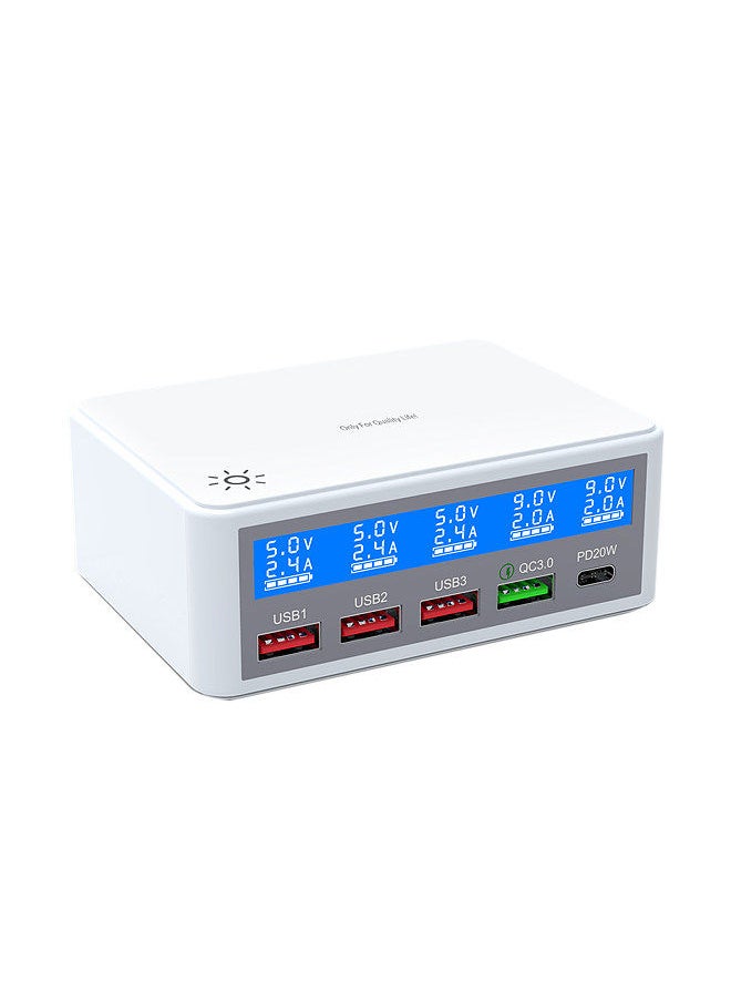 Generic - Multiple USB Charger 65W 5-Port USB Charging Stations with LCD Display PD 20W + QC3.0 Fast Charger Multi-Port USB Hub Charger for Smart Phones Tablet Earphone and More - Image 1