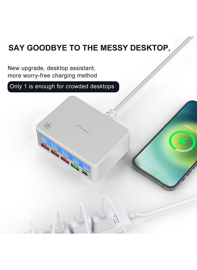 Generic - Multiple USB Charger 65W 5-Port USB Charging Stations with LCD Display PD 20W + QC3.0 Fast Charger Multi-Port USB Hub Charger for Smart Phones Tablet Earphone and More - Image 1