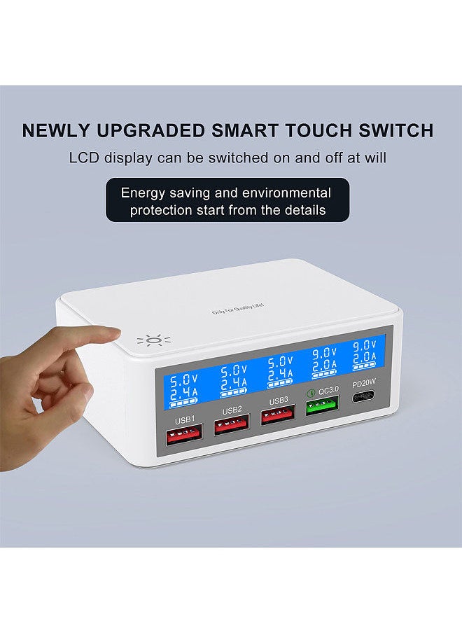 Generic - Multiple USB Charger 65W 5-Port USB Charging Stations with LCD Display PD 20W + QC3.0 Fast Charger Multi-Port USB Hub Charger for Smart Phones Tablet Earphone and More - Image 1