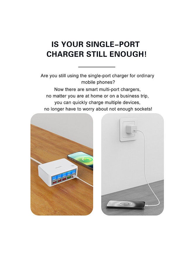 Generic - Multiple USB Charger 65W 5-Port USB Charging Stations with LCD Display PD 20W + QC3.0 Fast Charger Multi-Port USB Hub Charger for Smart Phones Tablet Earphone and More - Image 1