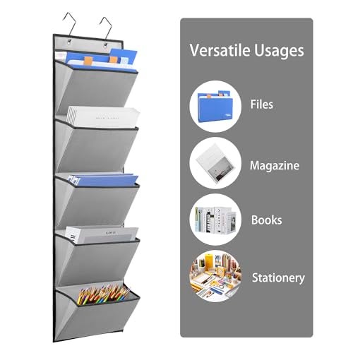 ANIZER Wall Mounted Hanging Mail Organizer Back to School Paper Organizer File Holder for Classroom Office Organization (5 POCKETS-GREY) - Image 2