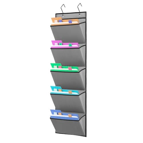ANIZER Wall Mounted Hanging Mail Organizer Back to School Paper Organizer File Holder for Classroom Office Organization (5 POCKETS-GREY) - Image 1