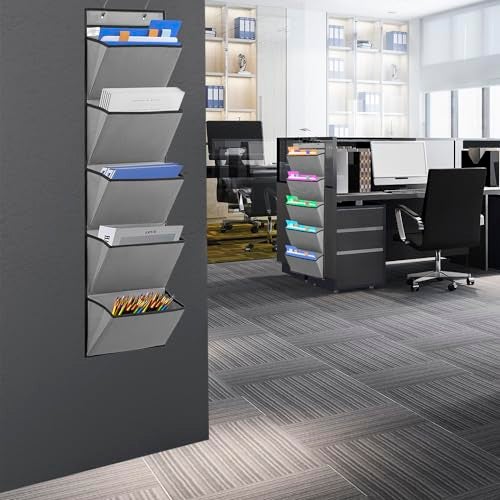 ANIZER Wall Mounted Hanging Mail Organizer Back to School Paper Organizer File Holder for Classroom Office Organization (5 POCKETS-GREY) - Image 4