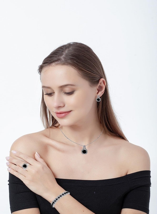 Paxuan Crystal Rhinestone Wedding Jewelry Sets Bridal Pendant Necklace Stud Earrings Link Bracelets Rings Set for Women, Cubic Zirconia - Image 4