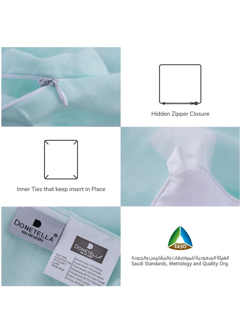 Donetella Comforter Set: 5-Piece Cotton Bedding Set With Removable Filler, Single Size: 170X240 Cm, Baby Blue  - Image 4