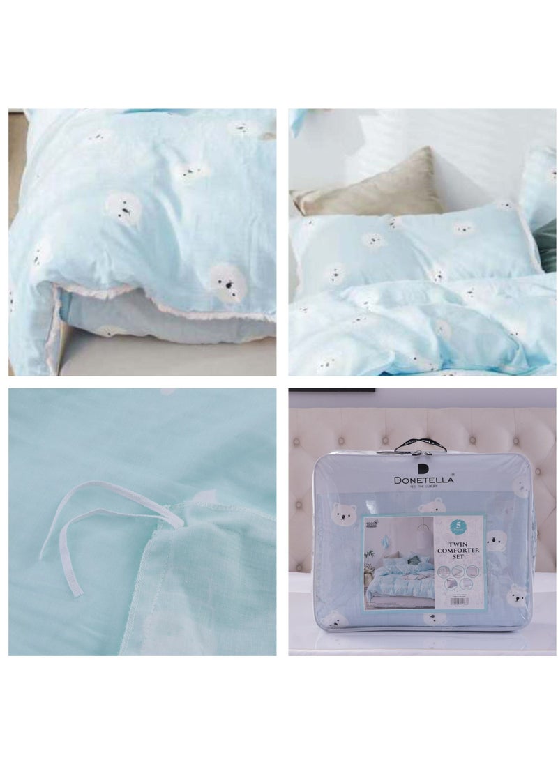 Donetella Comforter Set: 5-Piece Cotton Bedding Set With Removable Filler, Single Size: 170X240 Cm, Baby Blue  - Image 3
